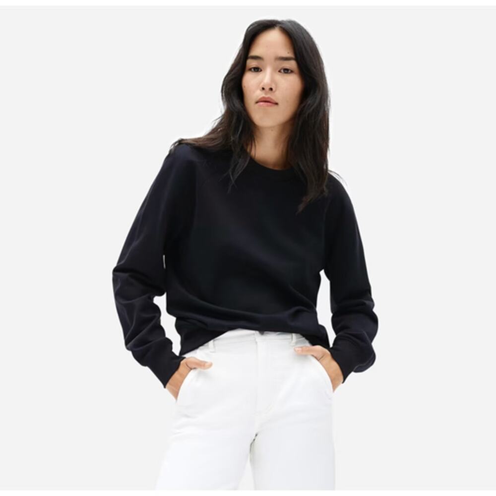 Everlane New Unisex The Classic French Terry Crew Sweatshirt Washed Black XXS